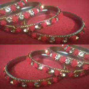 Trendy Red Floral Stone Bangles for Women