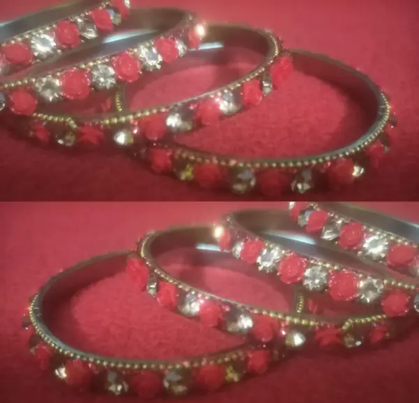 Trendy Red Floral Stone Bangles for Women