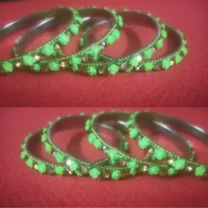 Trendy Green Flower stone bangle, 4 pieces