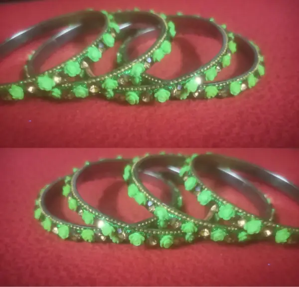 Trendy Green Flower stone bangle, 4 pieces