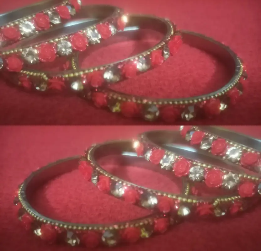 Trendy Red Floral Stone Bangles for Women