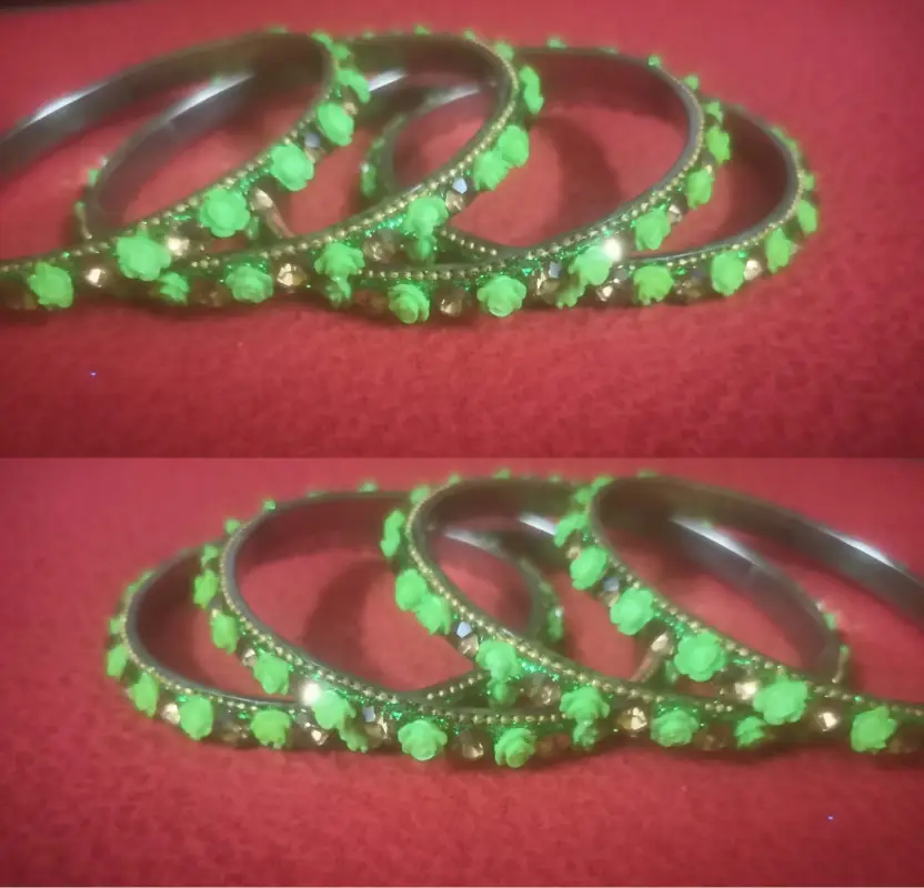 Trendy Green Flower stone bangle, 4 pieces